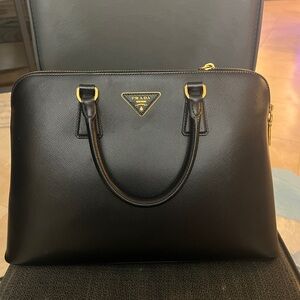 Prada Saffiano Lux Pattina Black Leather Satchel | Authentic